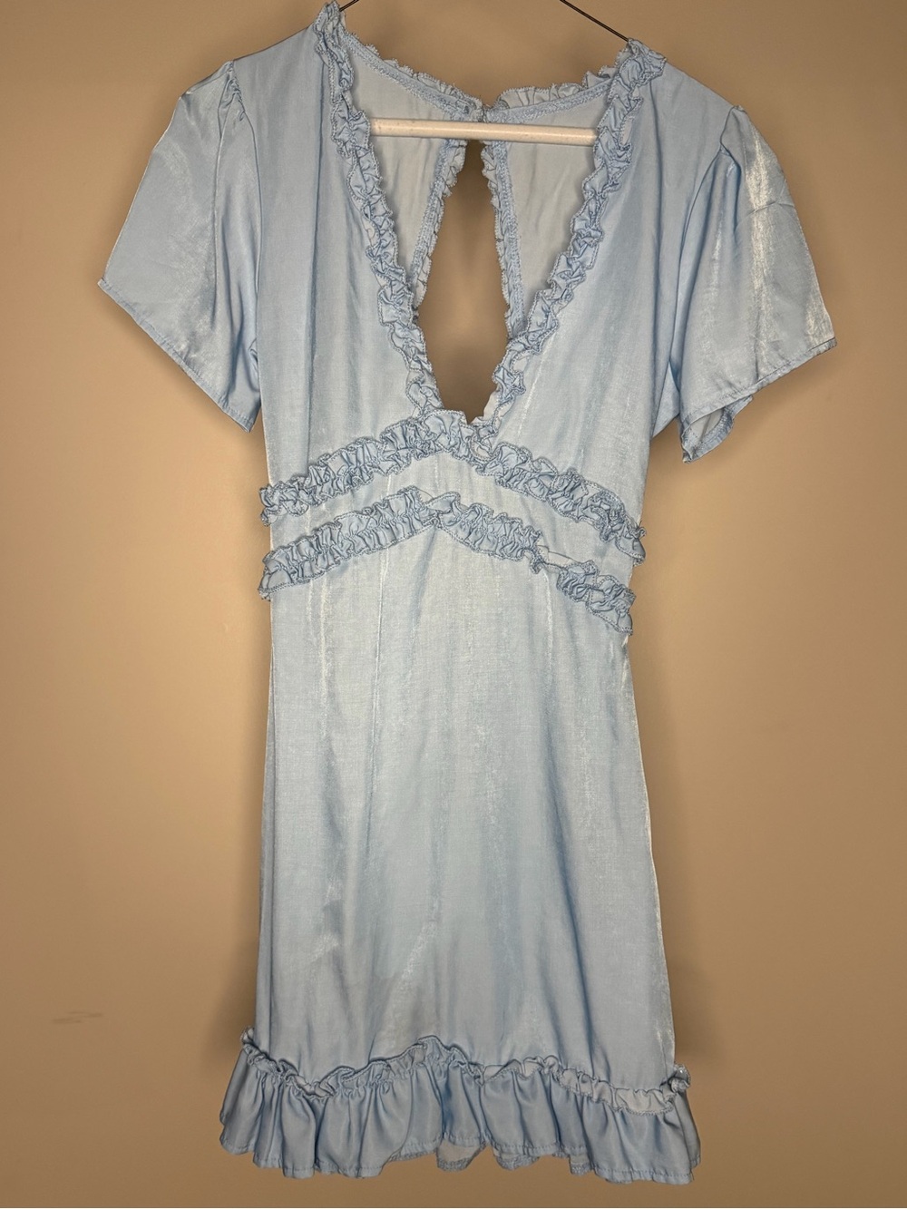 Light Blue Ruffle Trim Mini Dress